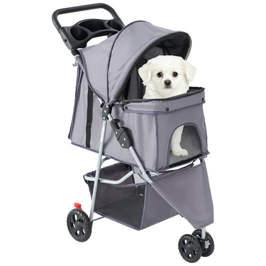 Foldable Pet Stroller For Dogs And Cats With Mesh Windows