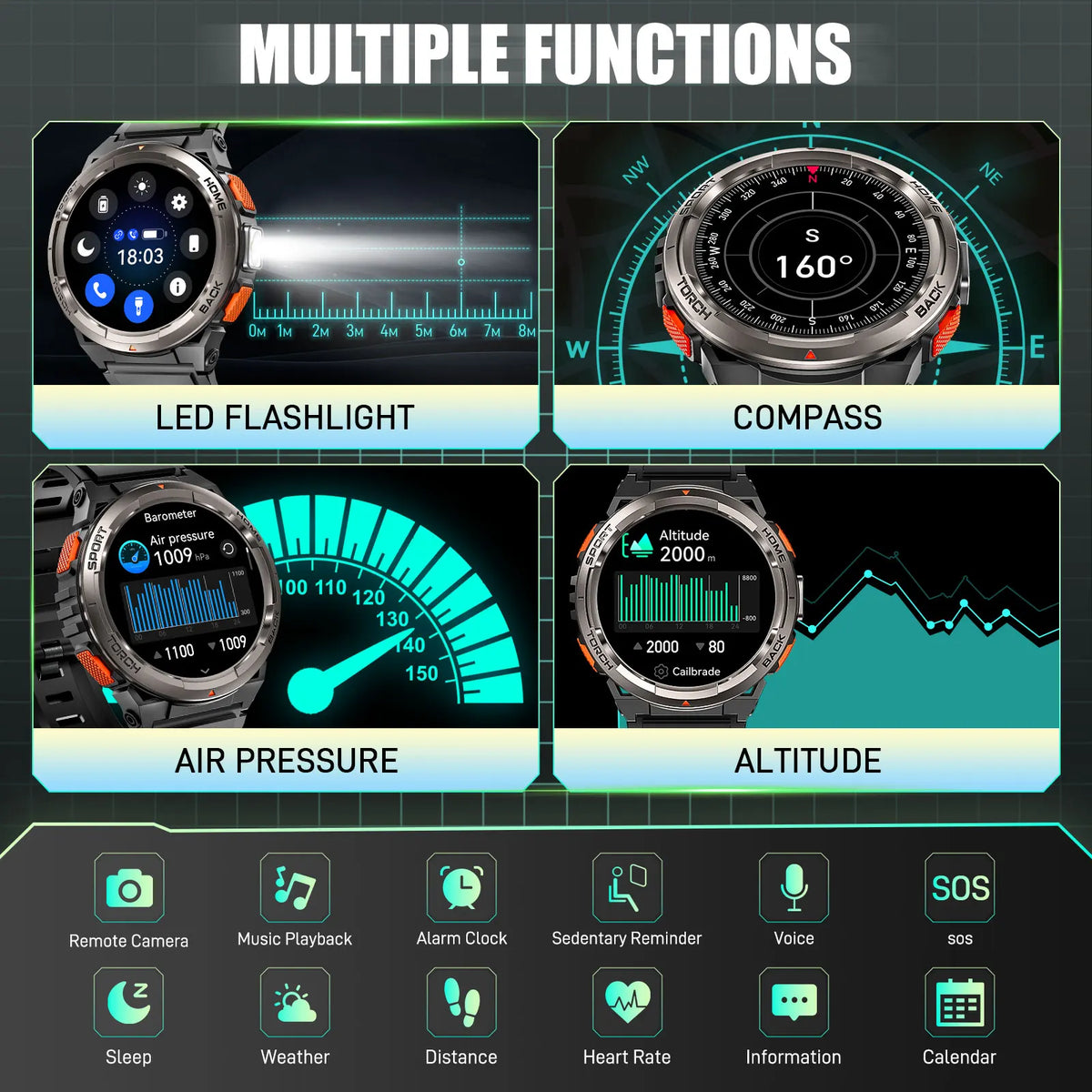 EIGIIS KE5 Sports Smart Watch With Compass Barometer And Flashlight