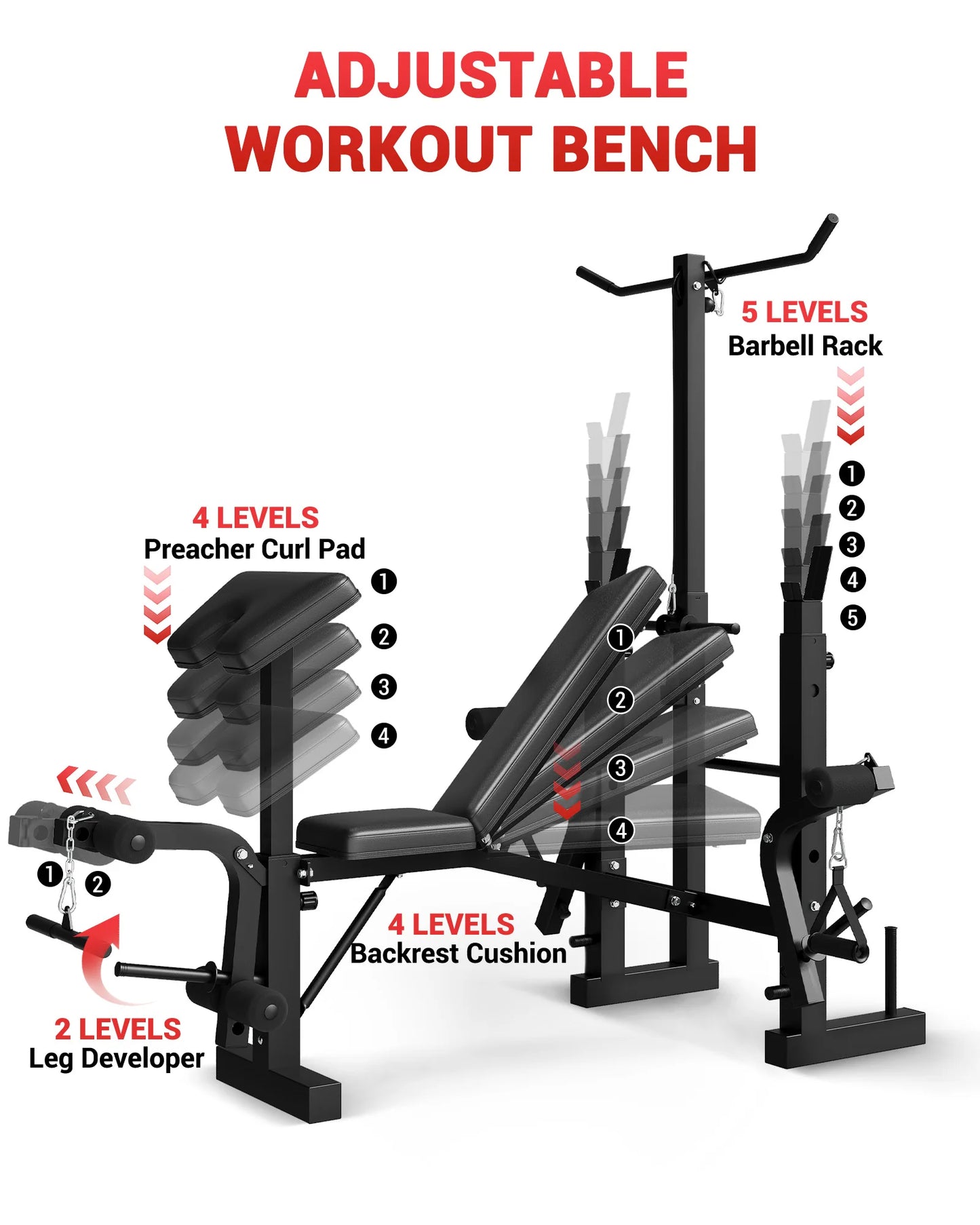HiMiss Adjustable Weight Bench Set With Leg Developer Rack