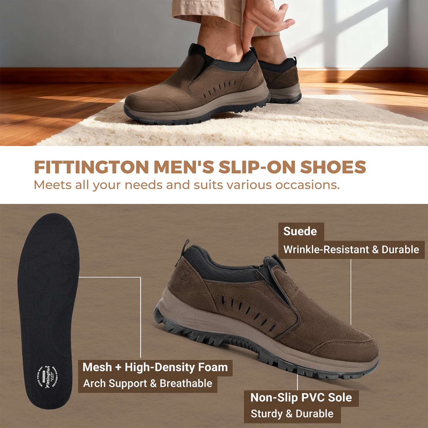 Men's StriderX Outdoor Slip-On Shoes Lightweight Comfortable Arch Support