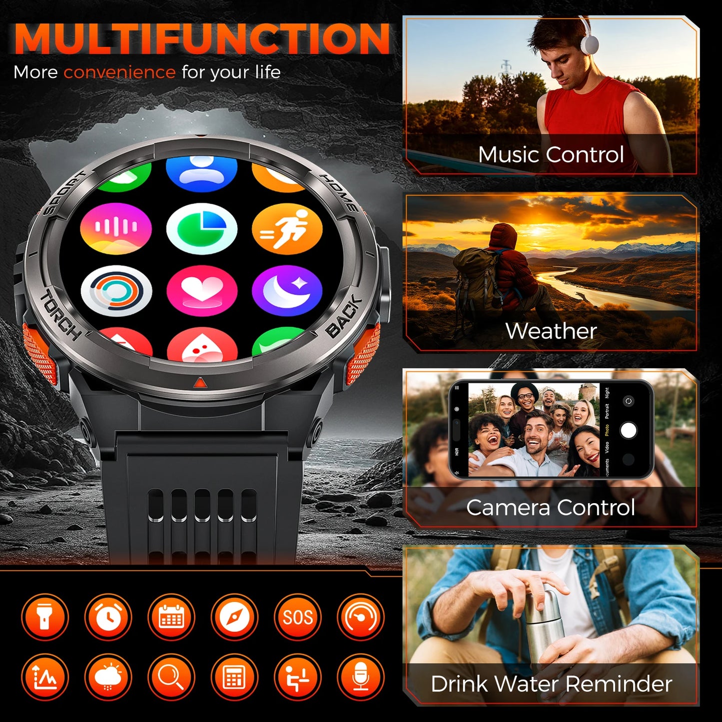 EIGIIS KE5 Rugged Smart Watch With Flashlight And Waterproof Design