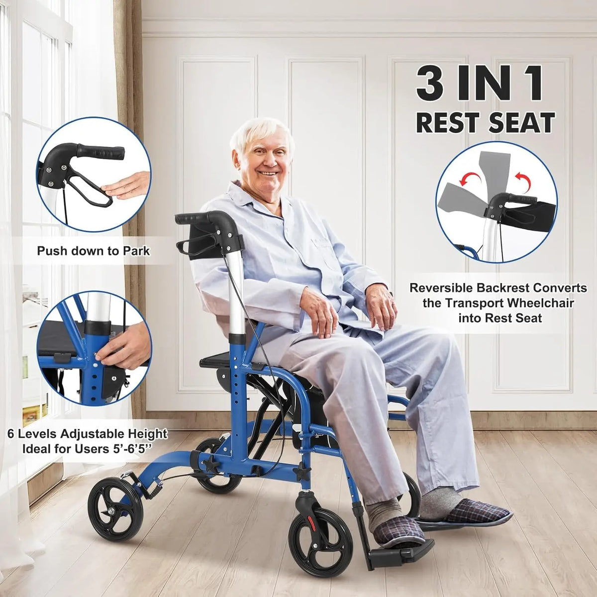 Foldable Aluminum Rollator Walker With Seat And Backrest For Seniors