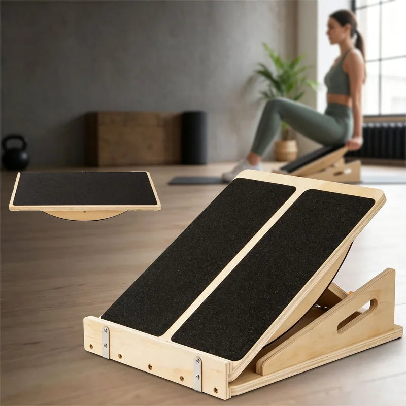 Adjustable Wooden Balance Board and Calf Stretcher for Training