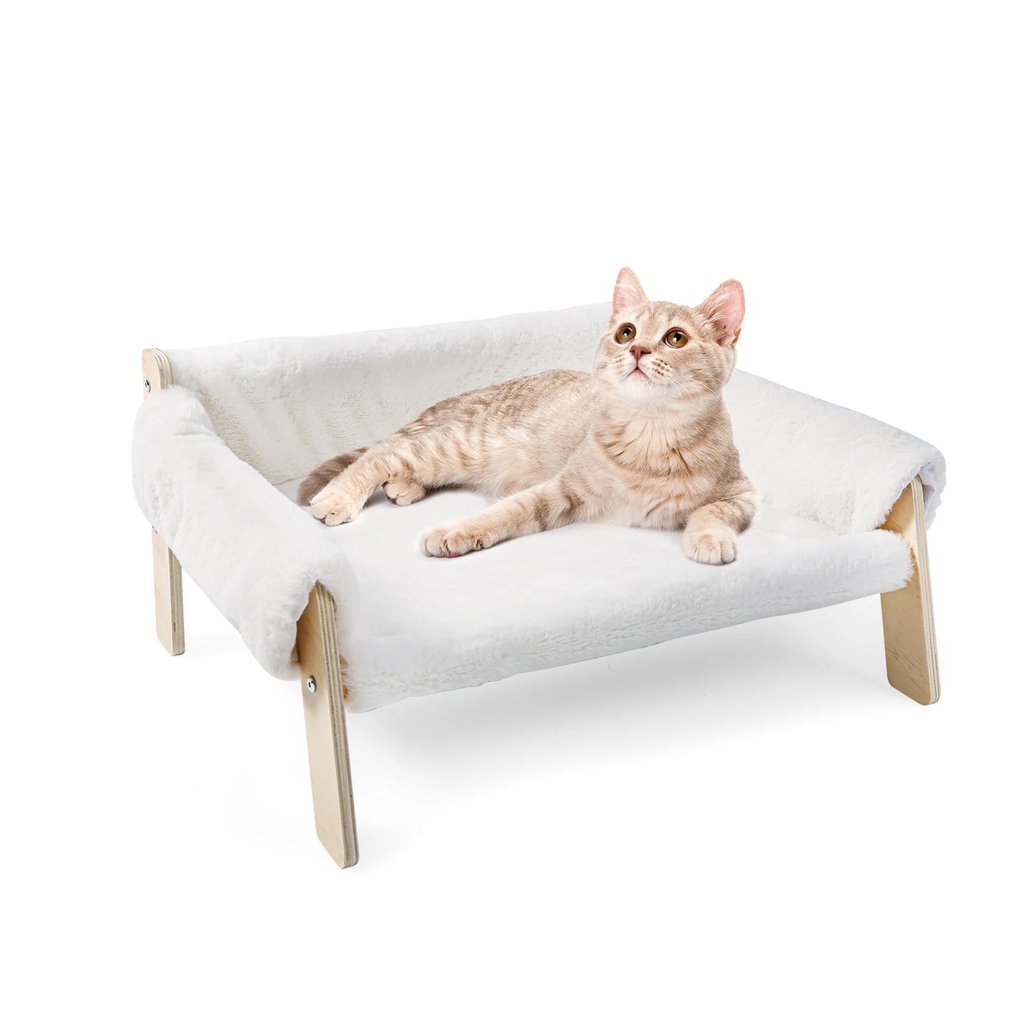 Sturdy Wooden Raised Cat Sofa Bed For Cozy Indoor Rest