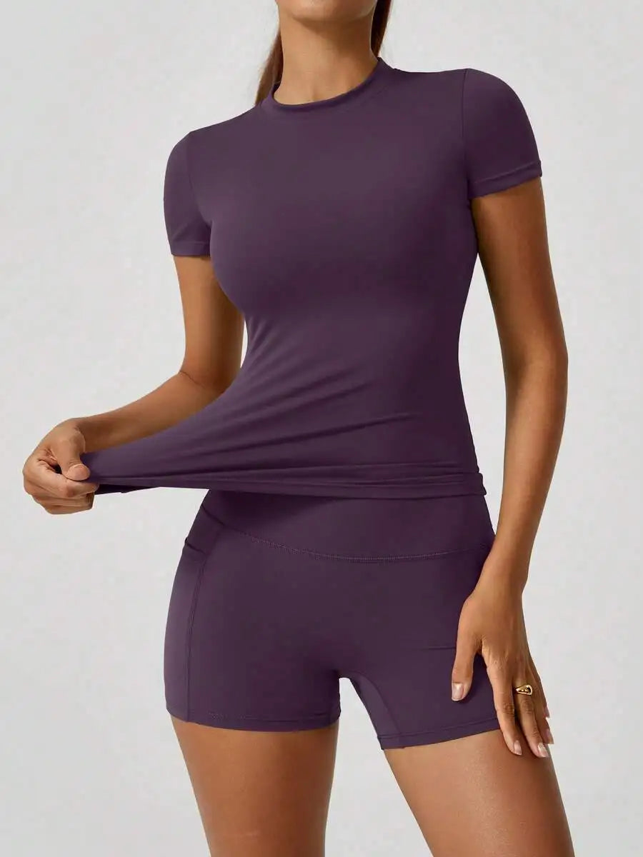 Womens High Waist Tummy Control Butt Lifting Sports Shorts Set