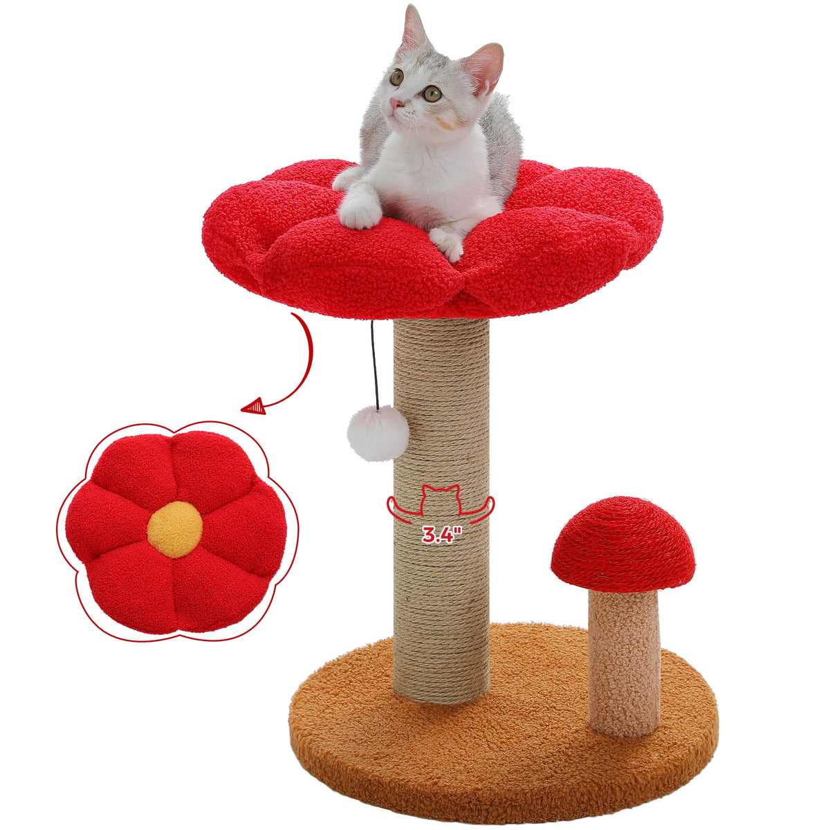Pawz Road Mushroom Double Tier Cat Scratching Post Bed Toy