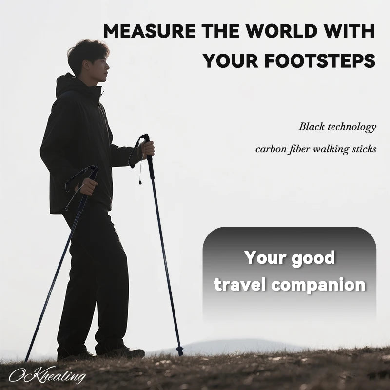 OKHEALING Carbon Fiber Foldable Trekking Poles For Hiking and Travel