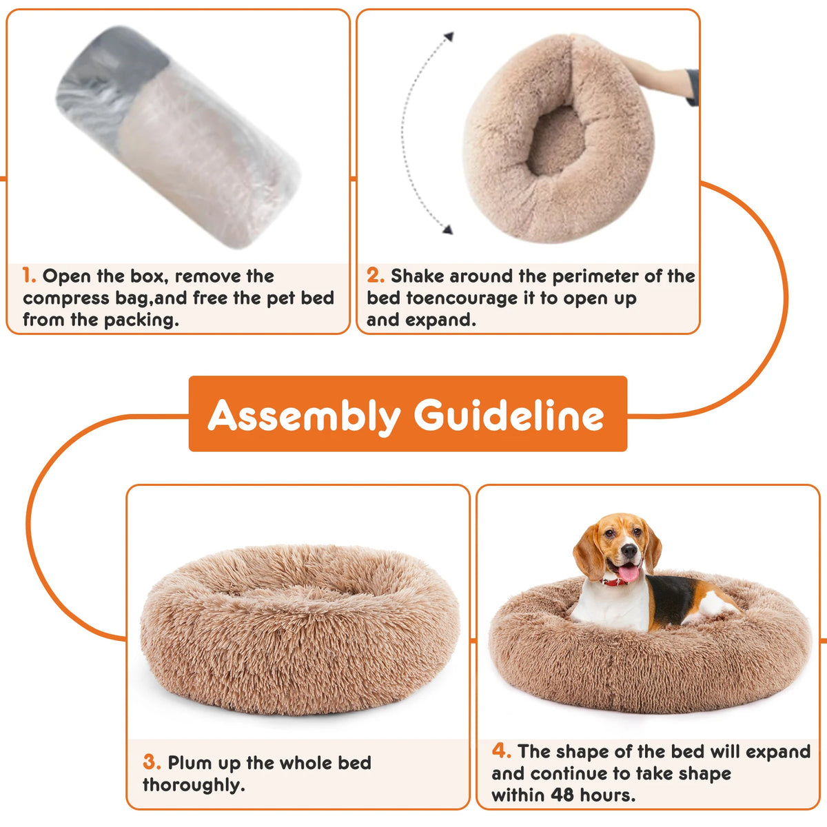 JHK Calming Round Dog Bed With Plush Washable Fleece Cover