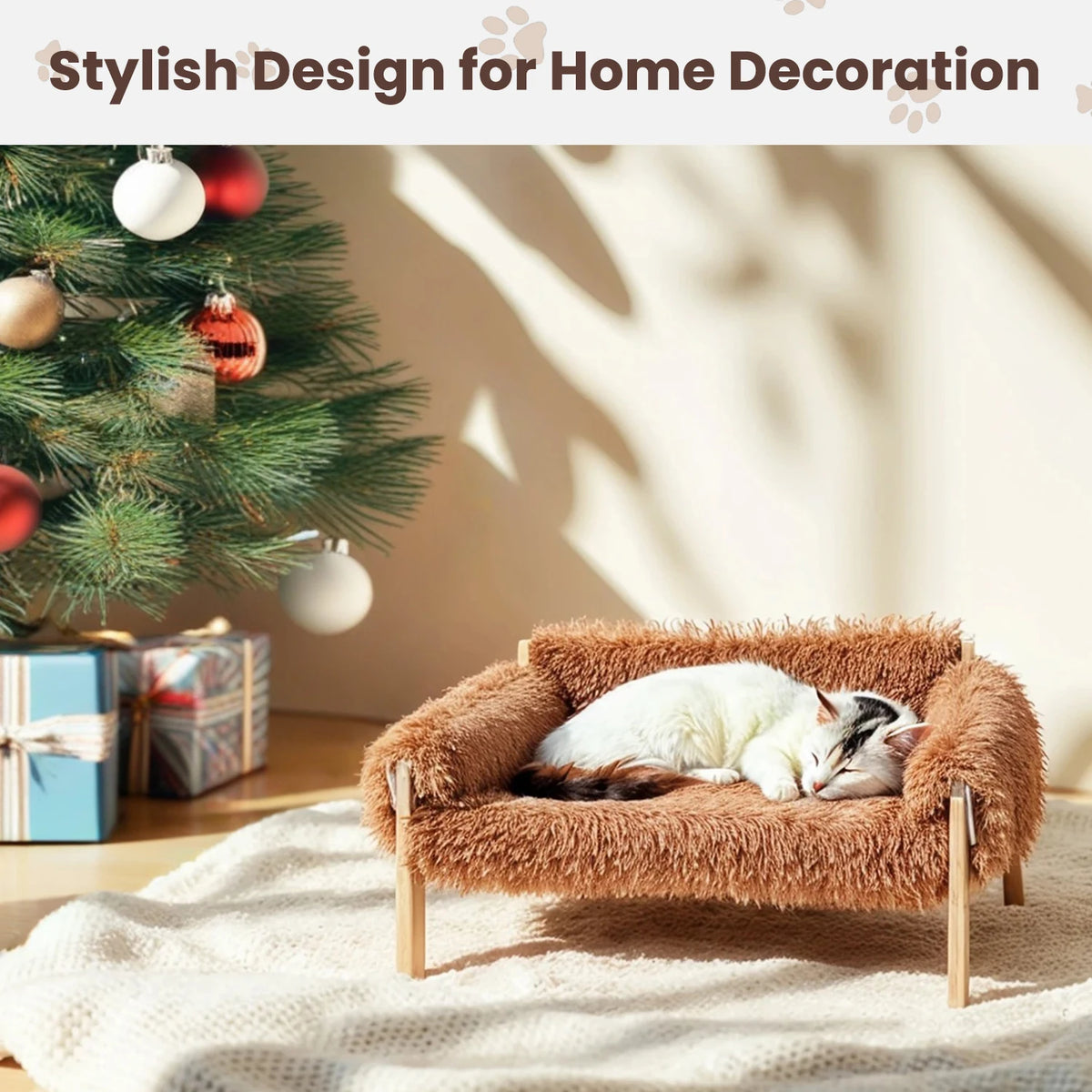 Sturdy Wooden Raised Cat Sofa Bed For Cozy Indoor Rest