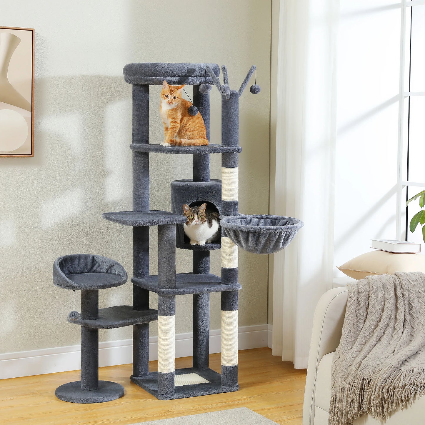 PEQULTI Multi Tier Cat Tree With Hammock And Scratching Post