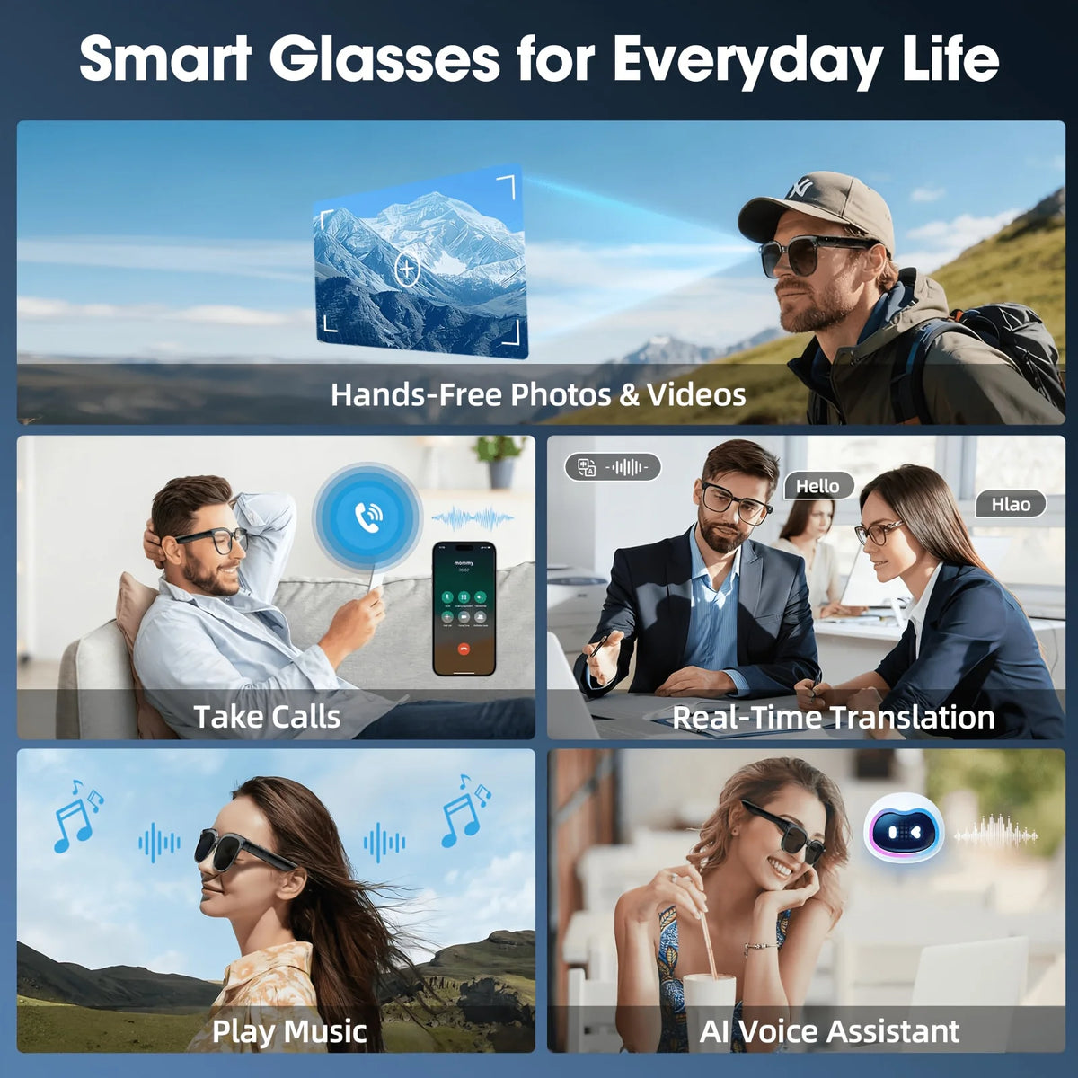 Smart Camera Glasses With HD Video, Translation And Bluetooth Audio