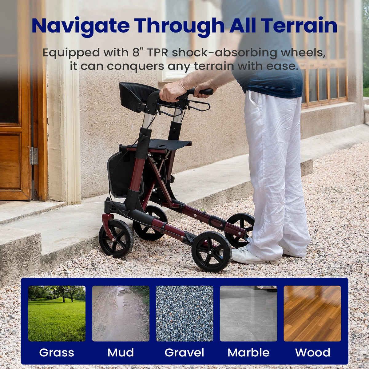 Maidesite Foldable Aluminum Rollator Walker With Seat