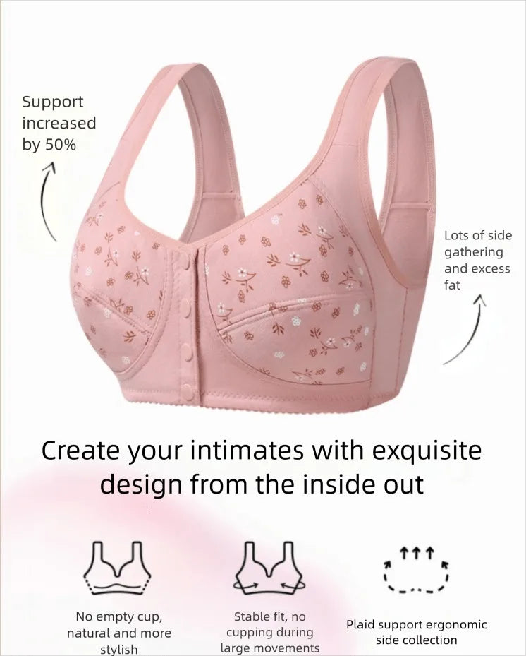 Women Front Clasp Padded Three Quarter Seamless Lace Breathable Bras