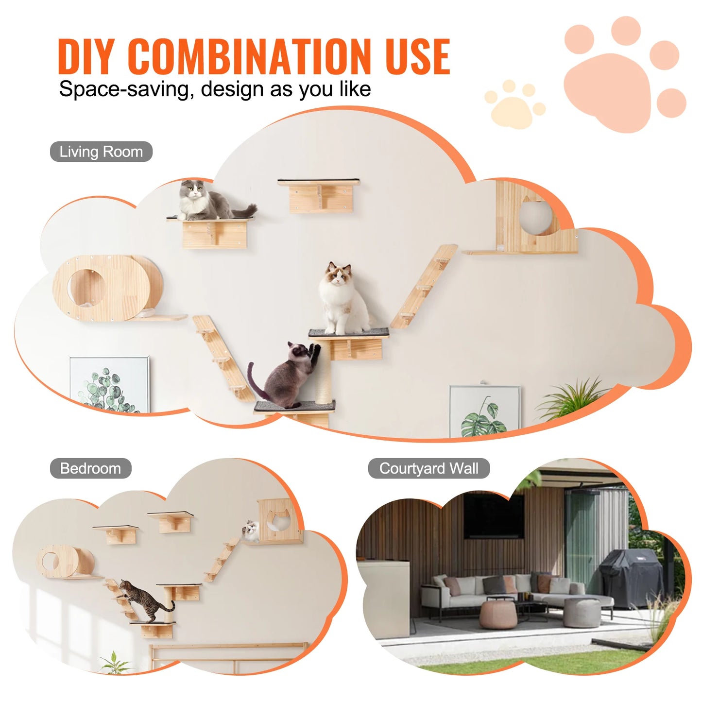 Succebuy Double Wall Mounted Cat Shelves With Perches And Hammocks