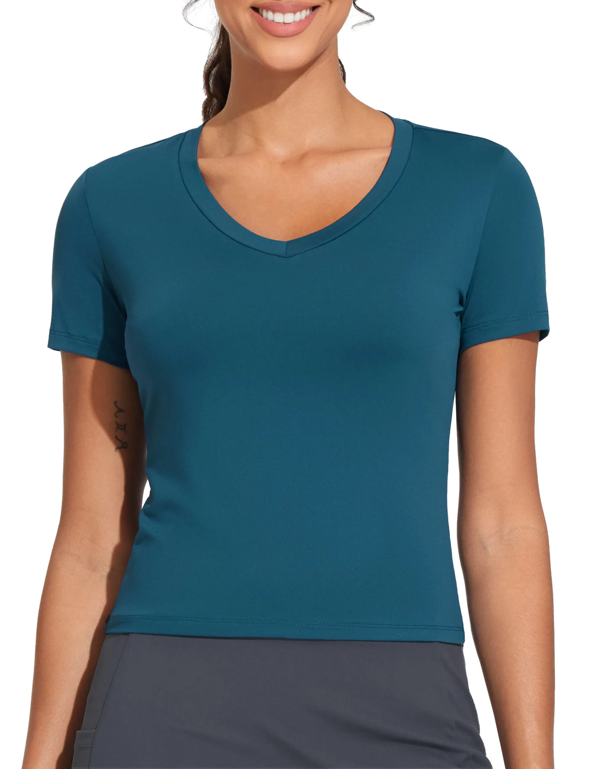 THE GYM PEOPLE Women's V-Neck Crop Workout Yoga T-Shirt