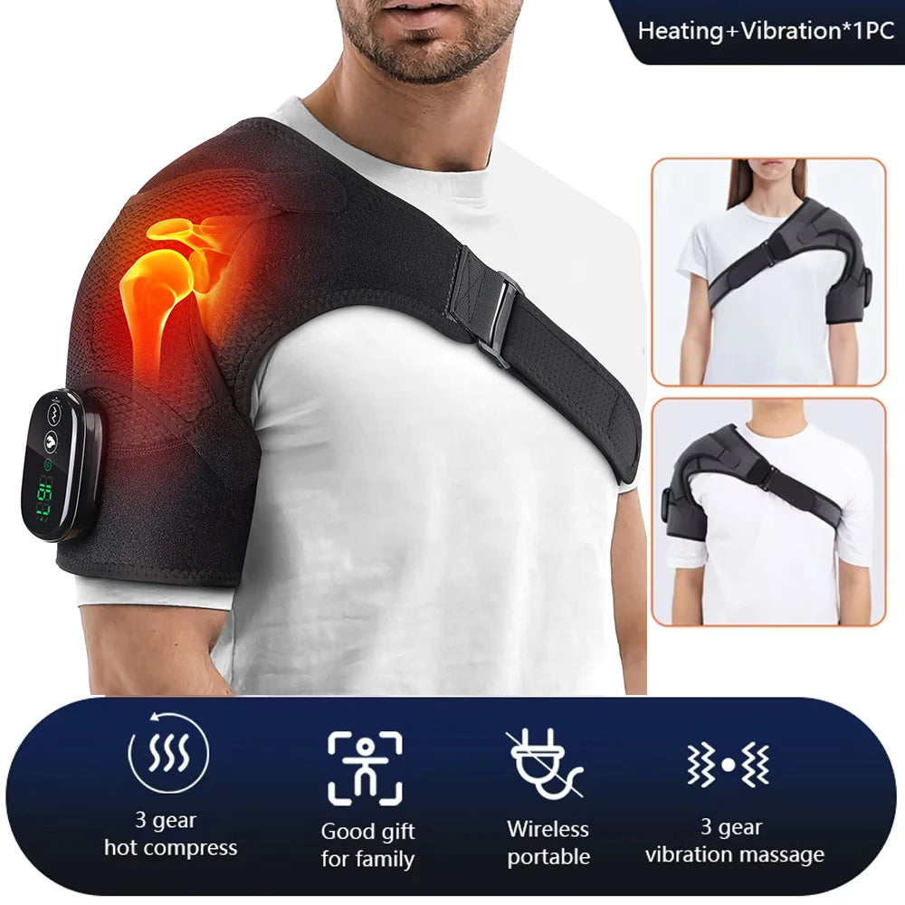 Hailicare Adjustable Heated Vibration Shoulder Brace Support