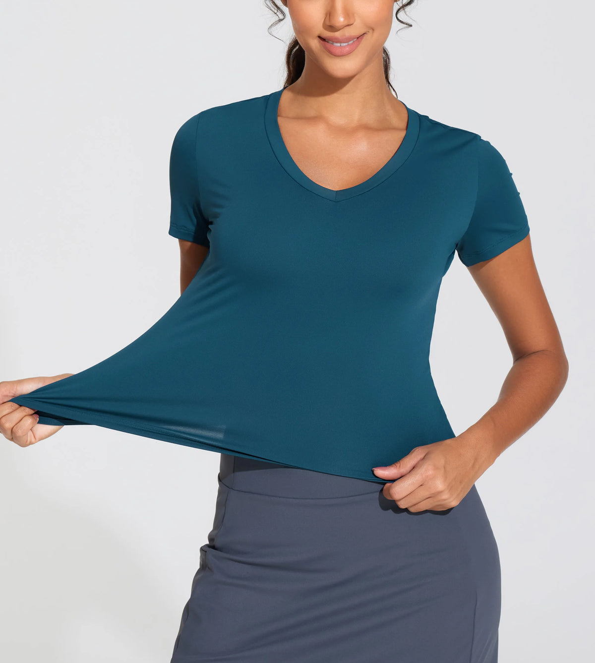 THE GYM PEOPLE Women's V-Neck Crop Workout Yoga T-Shirt