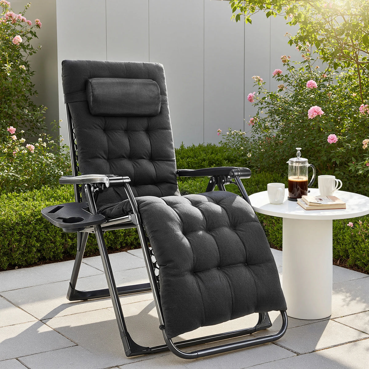 JHK Folding Zero Gravity Recliner Chair With Cup Holders