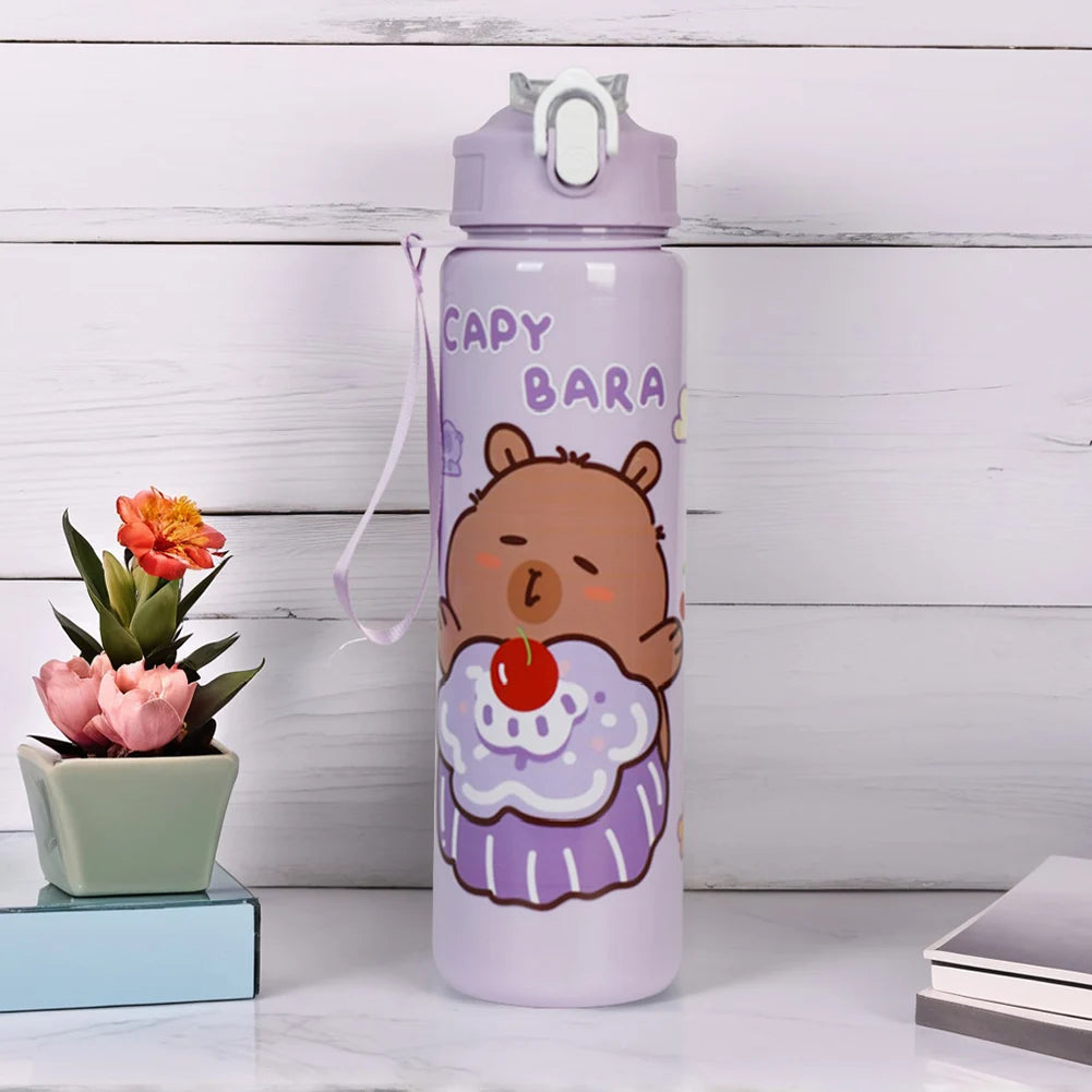 Capybara Travel Water Bottle With Straw And Secure Handle