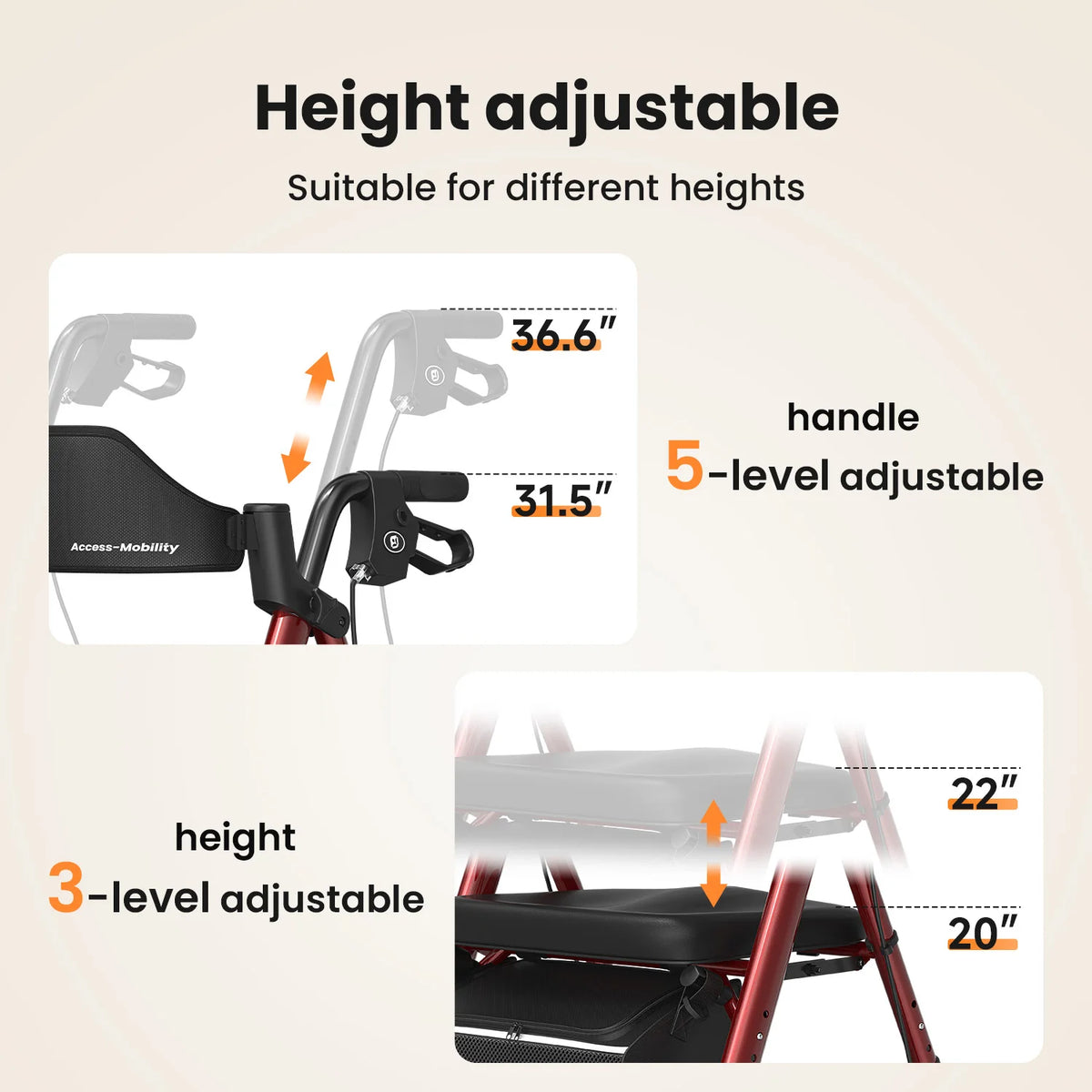 MAIDESITE Foldable Rollator Walker With Comfortable Seat And Large Wheels