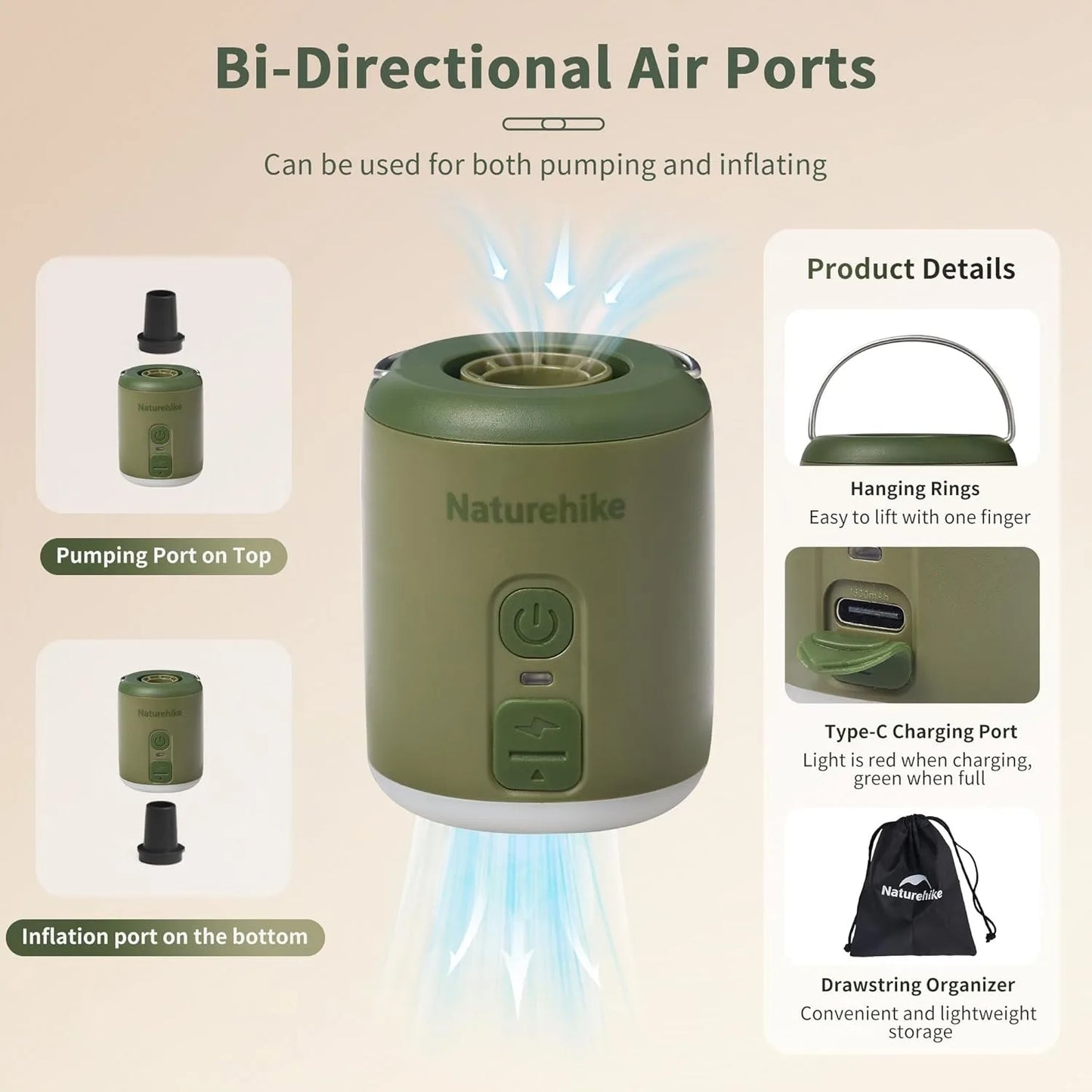Naturehike Portable Electric Air Pump For Inflatable Camping Mats