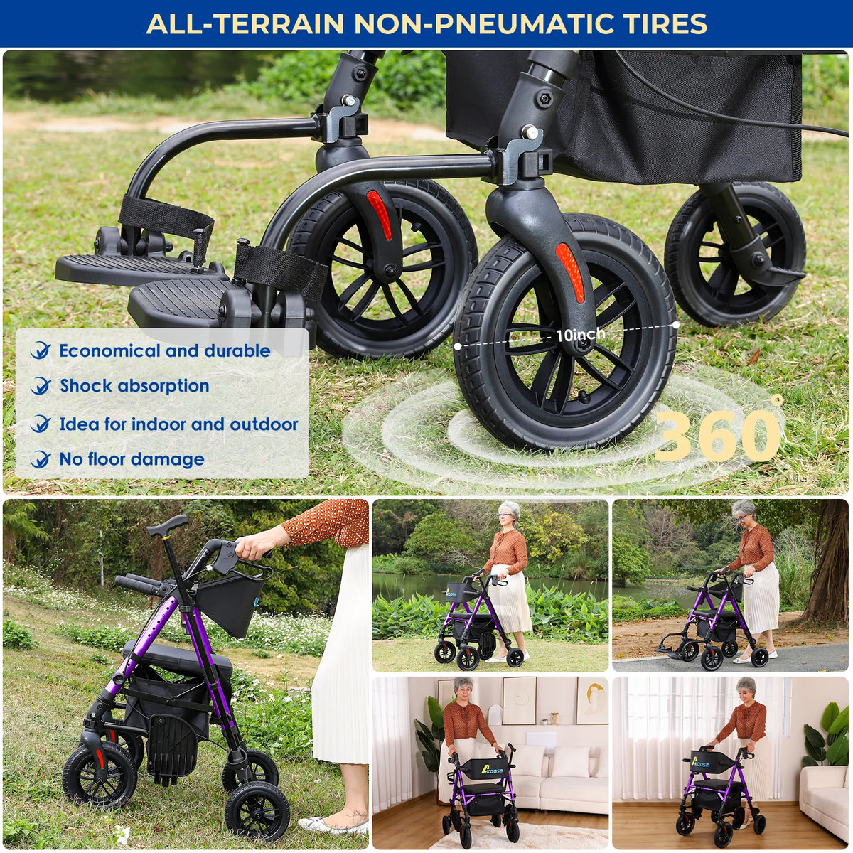 Adjustable Two In One Rolling Walker Wheelchair Combo With Brakes