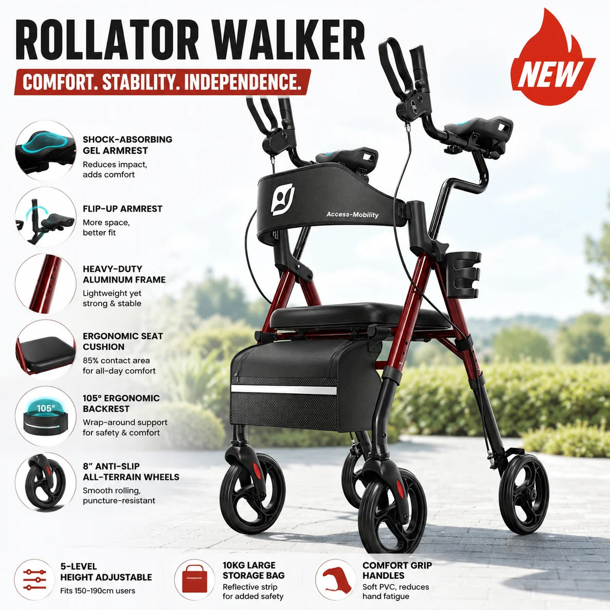 Maidesite Foldable Upright Walker With Padded Seat And Backrest