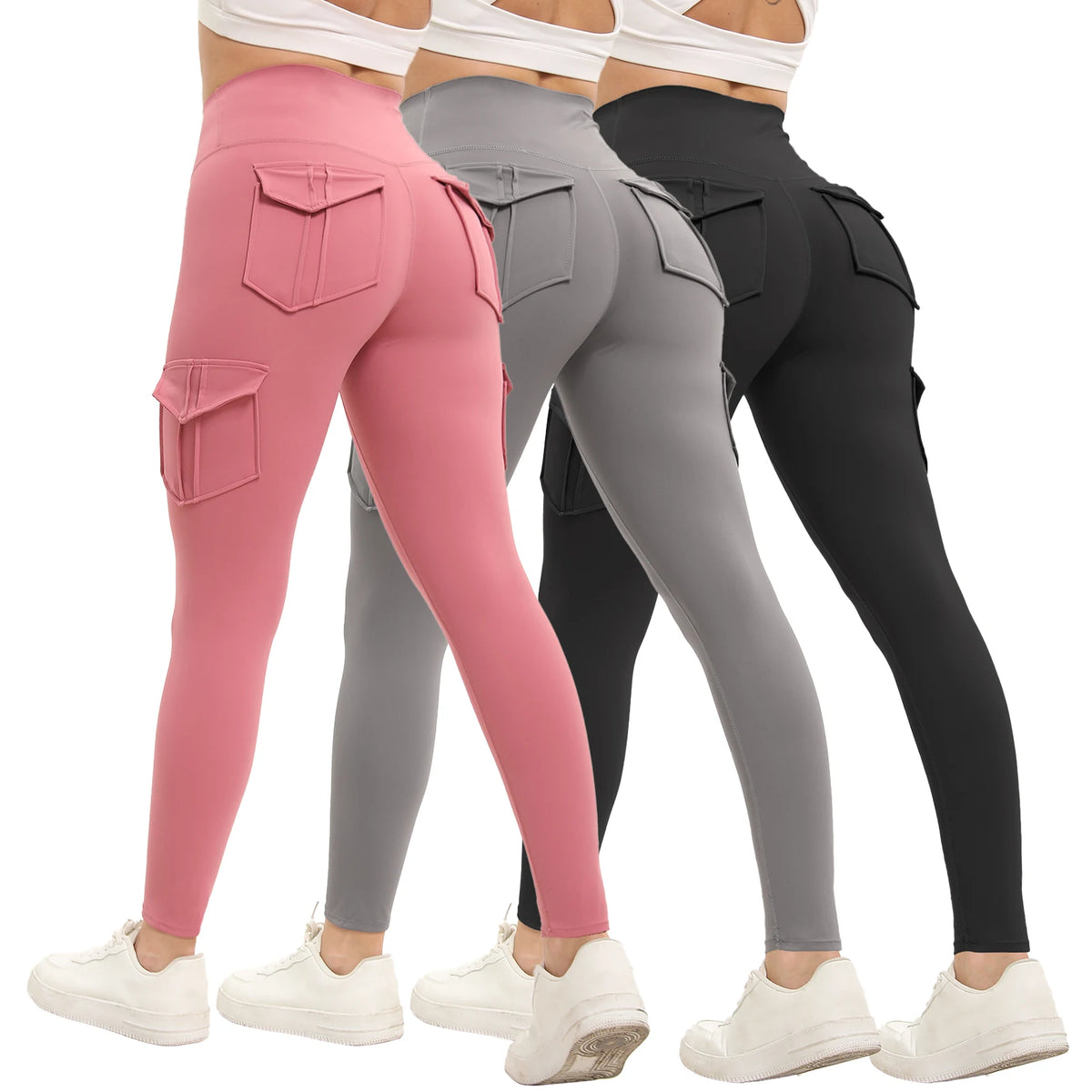 Women High Waisted Gym Leggings With Pockets Nylon Blend