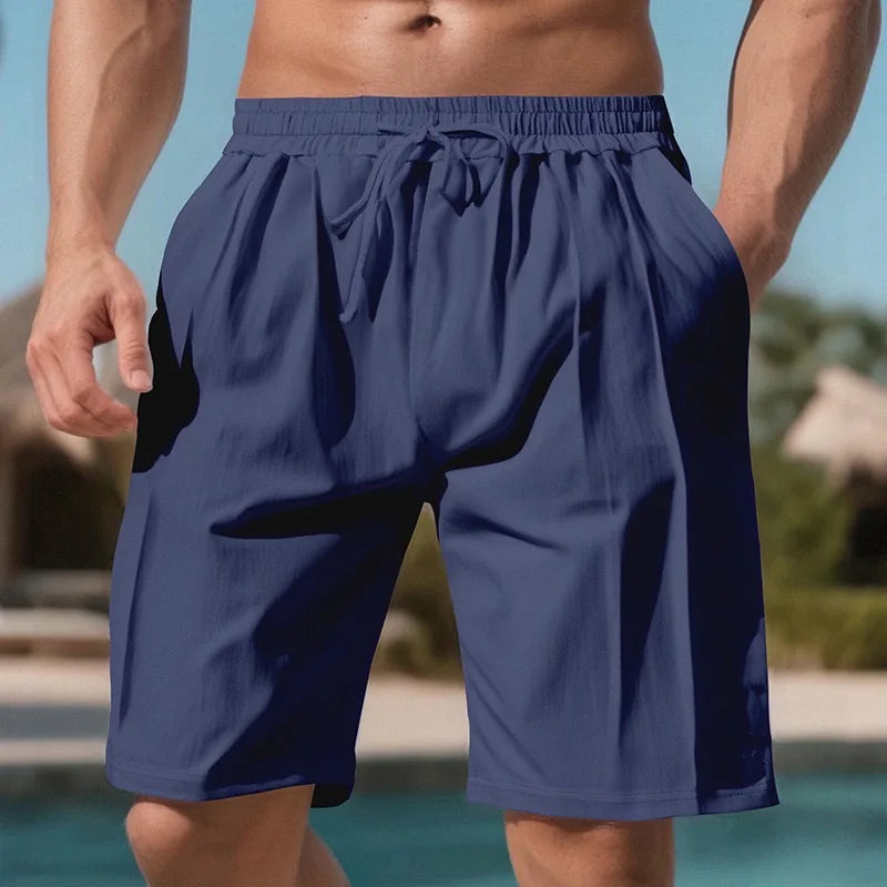 Men Linen Beach Shorts Casual Vacation Board Swim Trunks