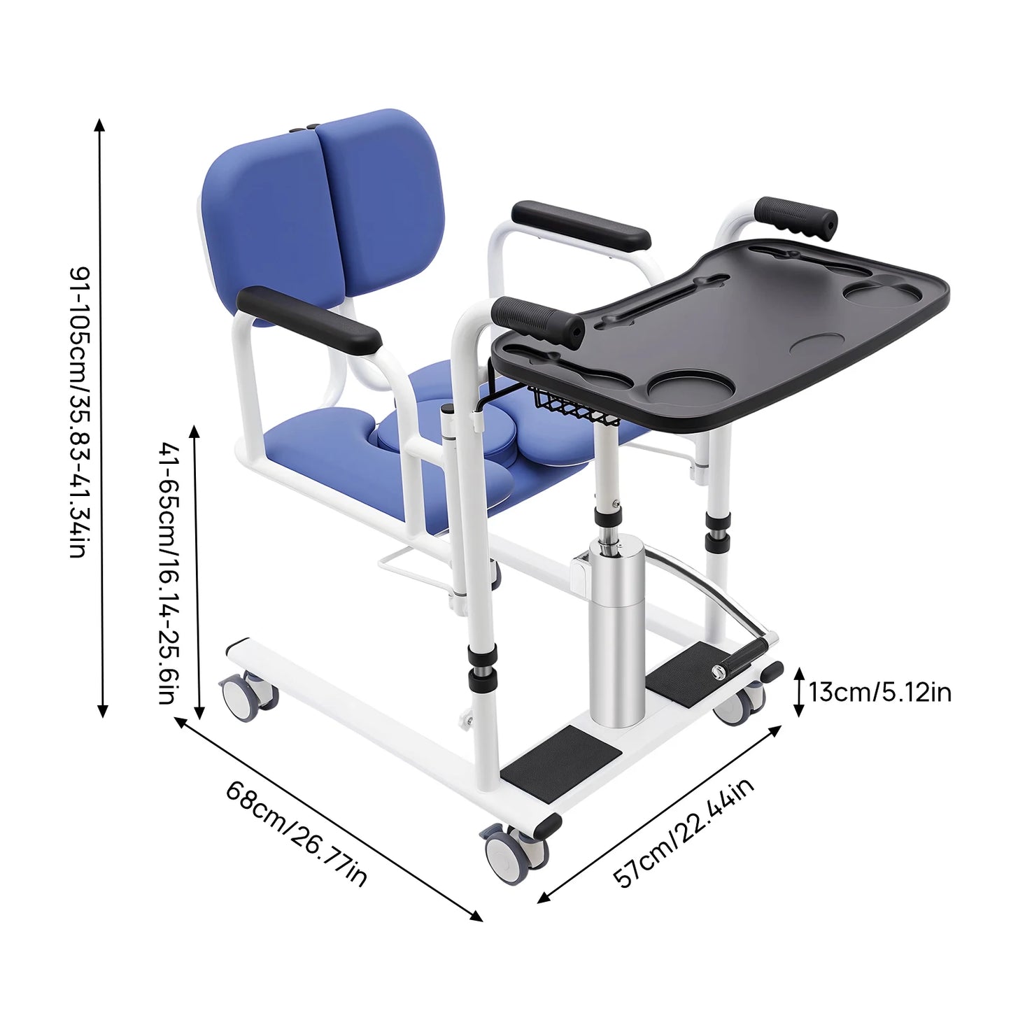 Hydraulic Patient Transfer Chair with Adjustable Height and Cushioned Seat