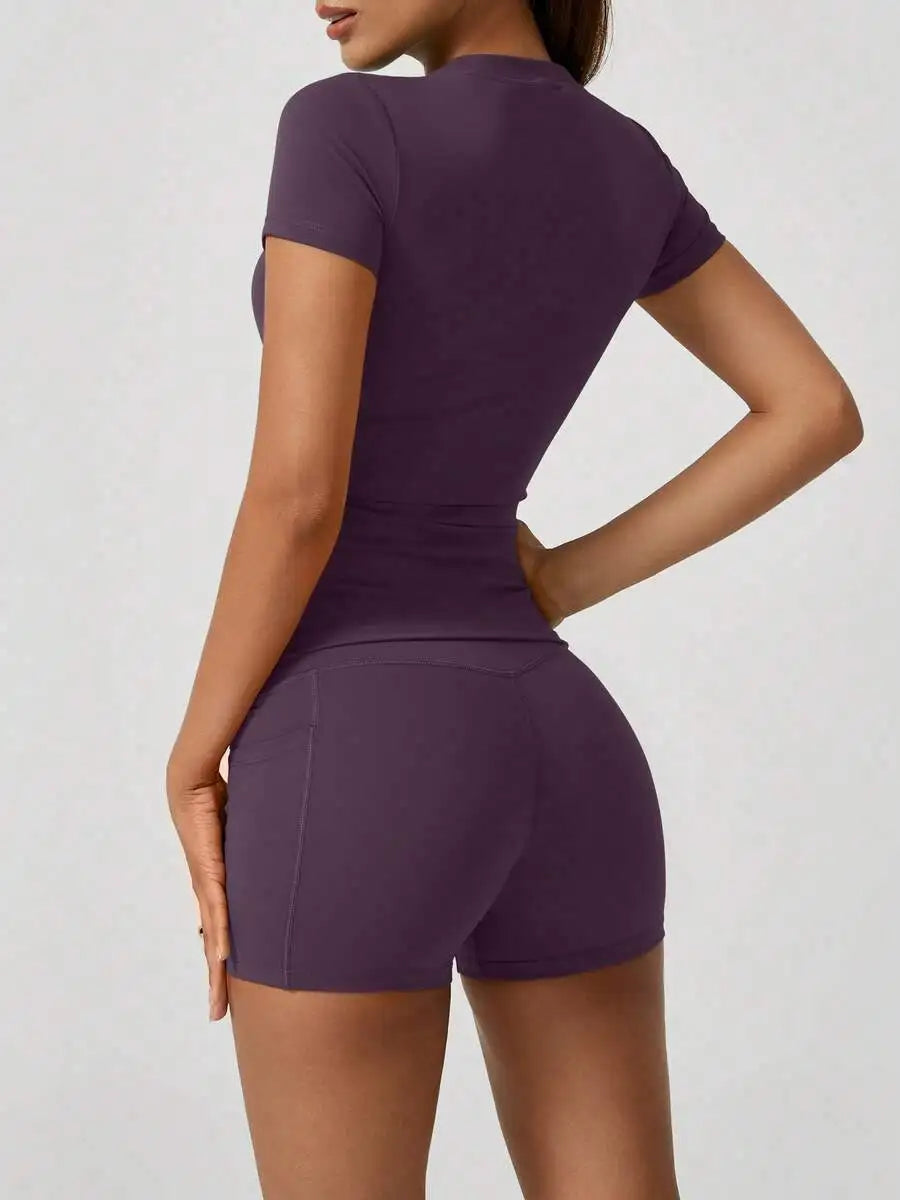 Womens High Waist Tummy Control Butt Lifting Sports Shorts Set