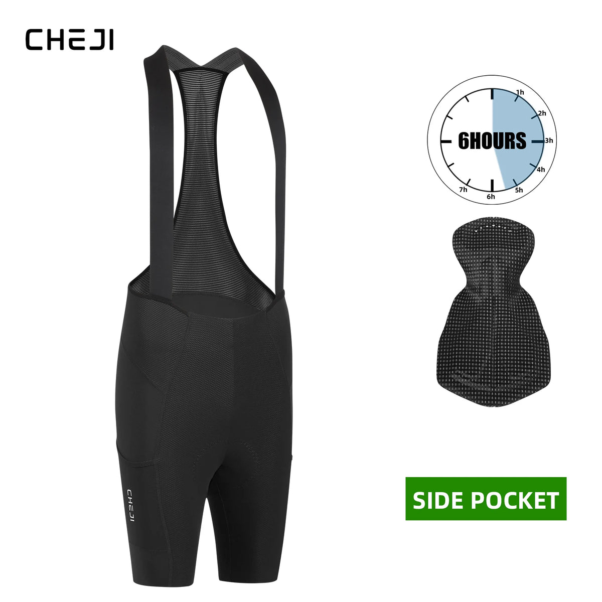 Cheji Men Cycling Bib Shorts Seamless Quick Drying Breathable Fabric