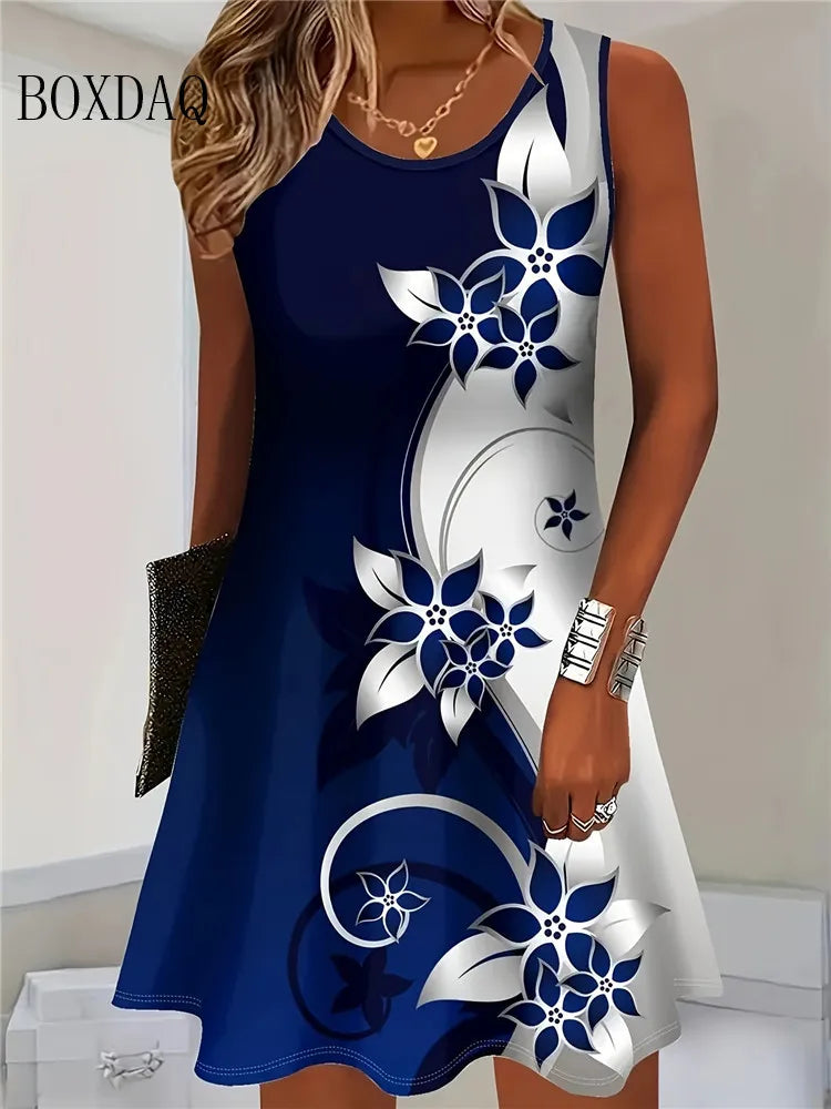 Boxdaq Women Summer Sleeveless Bohemian Floral Print Dress