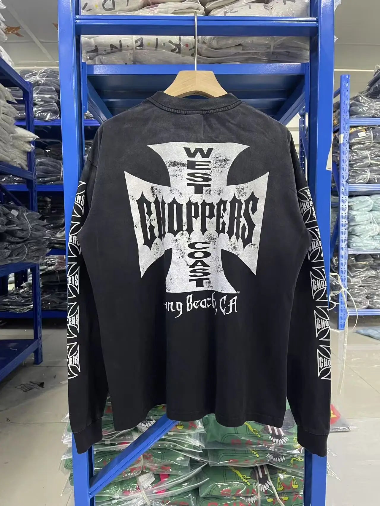 Men West Coast Choppers Cotton Distressed Cross Print Shirt