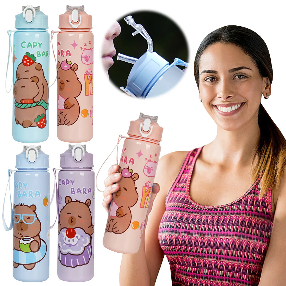 Capybara Travel Water Bottle With Straw And Secure Handle