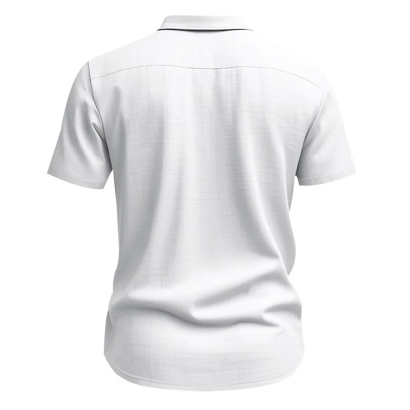 Men Slim Fit White Linen Short Sleeve Shirt With Collar