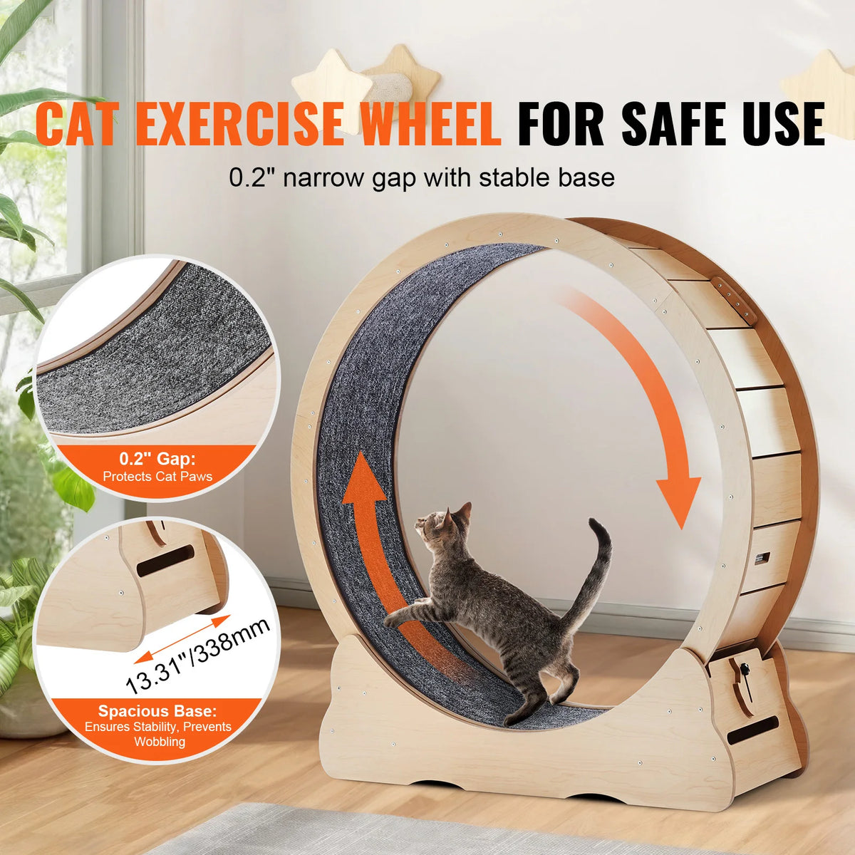 SucceBuy Wooden Cat Exercise Wheel For Indoor Cat Running Fitness
