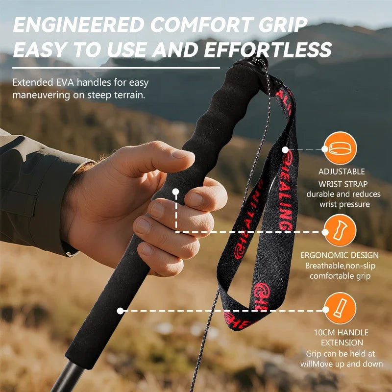 OKHEALING Carbon Fiber Foldable Trekking Poles For Hiking and Travel