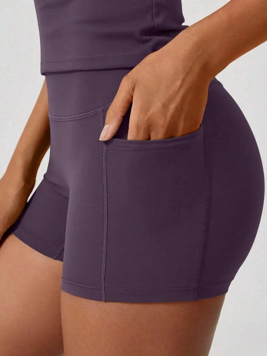 Womens High Waist Tummy Control Butt Lifting Sports Shorts Set