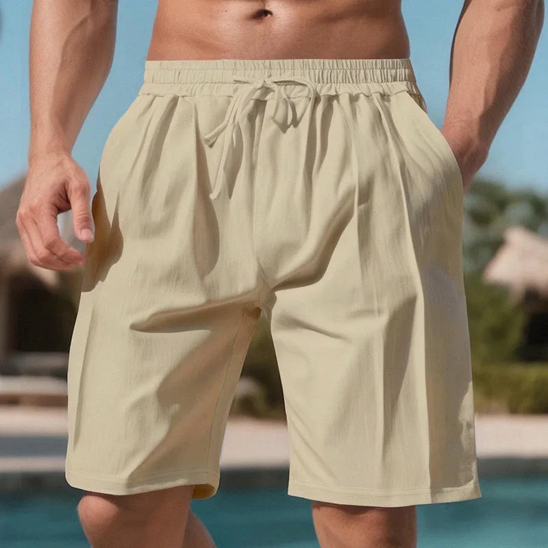 Men Linen Beach Shorts Casual Vacation Board Swim Trunks