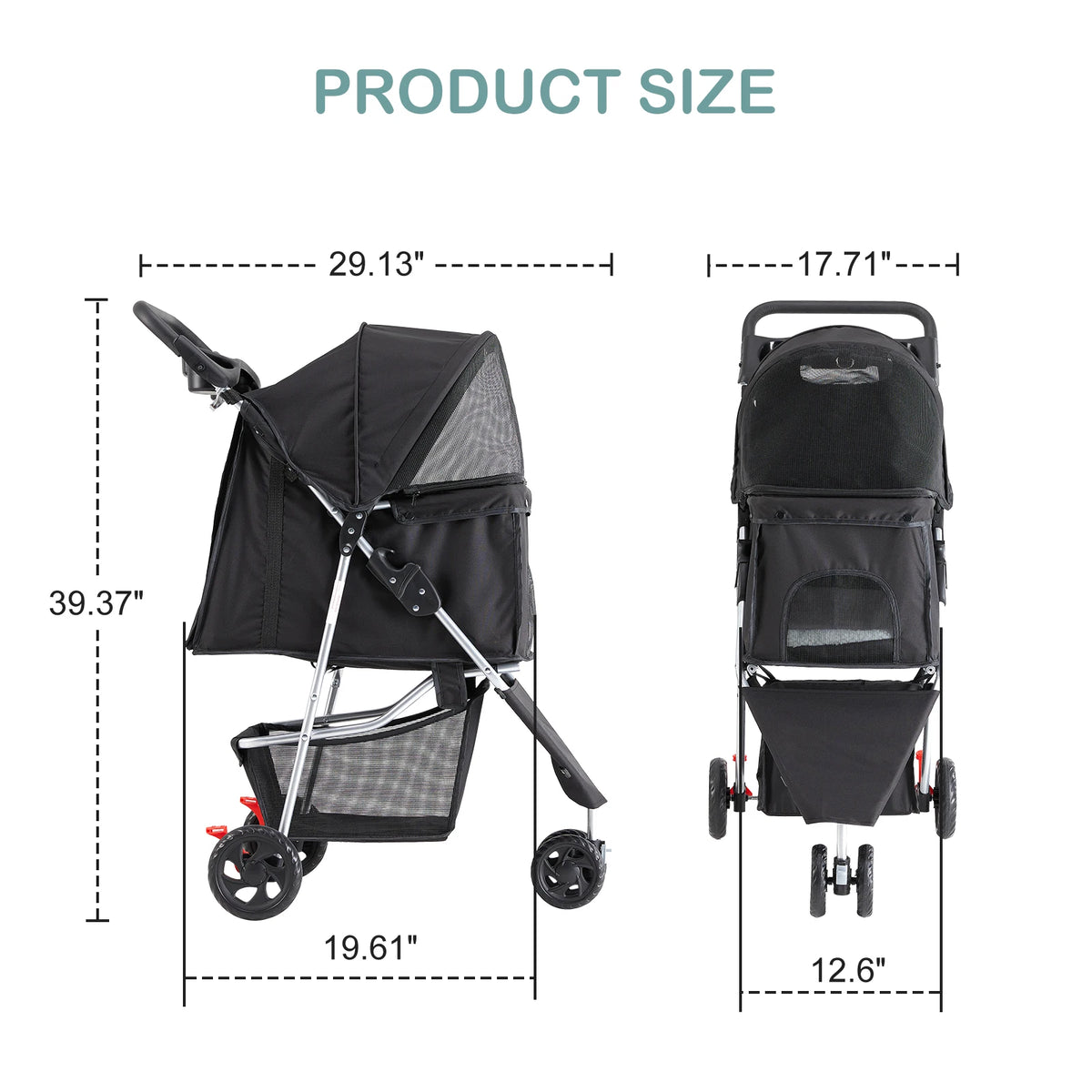 Foldable Pet Stroller For Dogs And Cats With Mesh Windows
