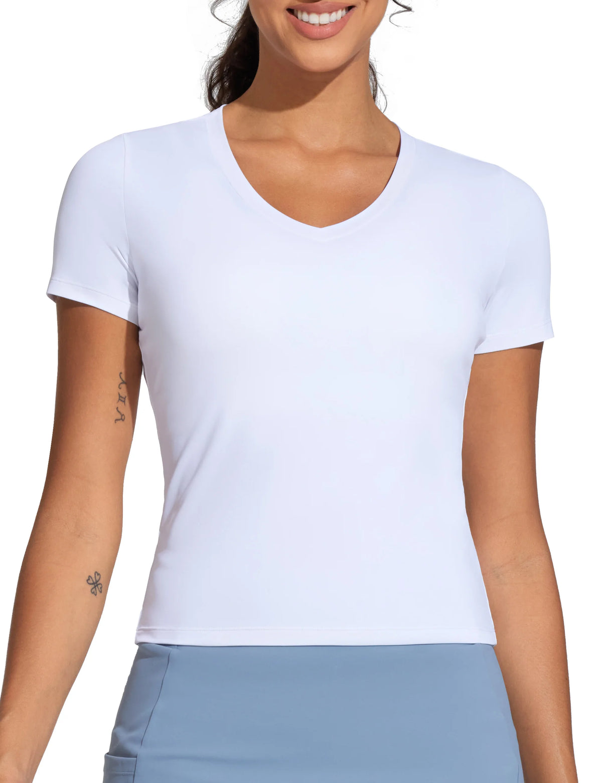 THE GYM PEOPLE Women's V-Neck Crop Workout Yoga T-Shirt