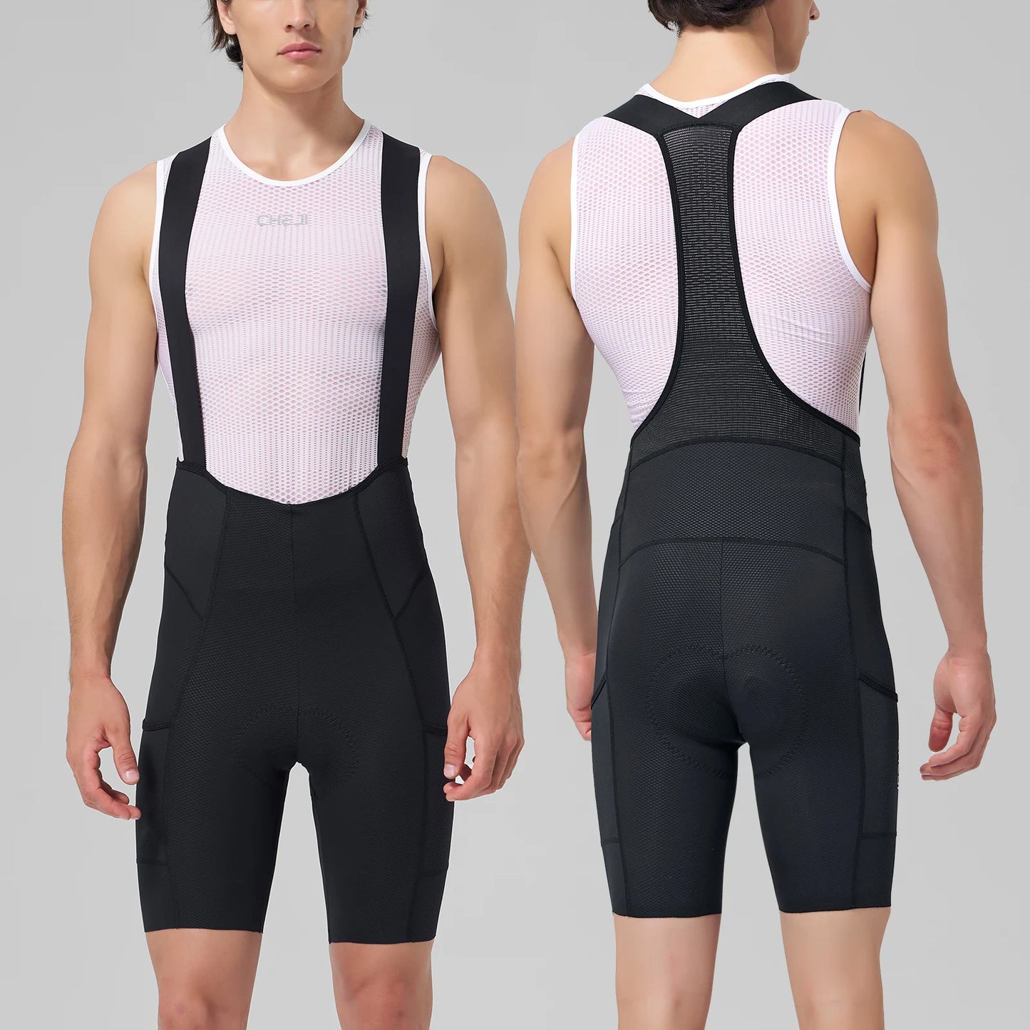 Cheji Men Cycling Bib Shorts Seamless Quick Drying Breathable Fabric