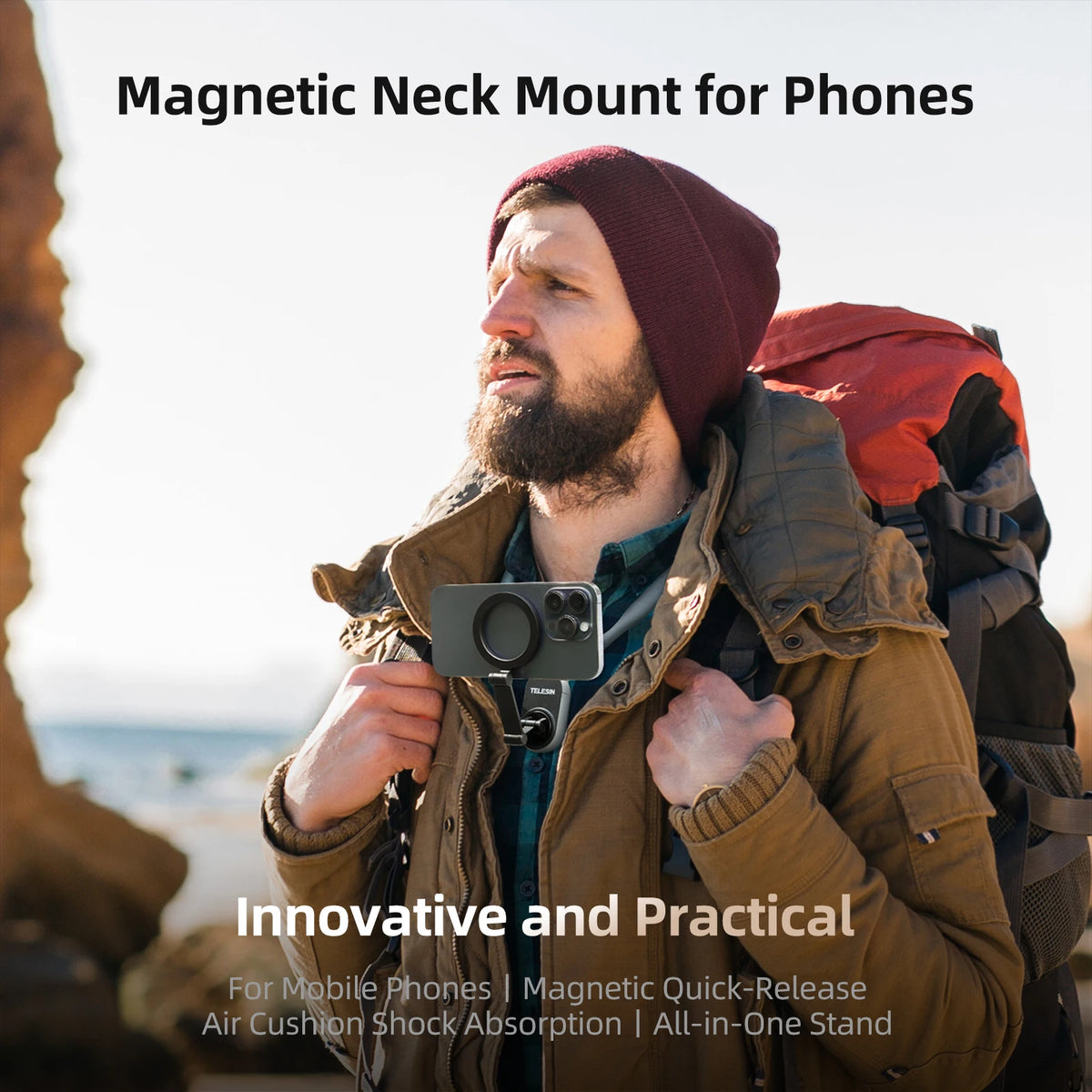 TELESIN Magnetic Neck Mount Phone Holder With Quick Release