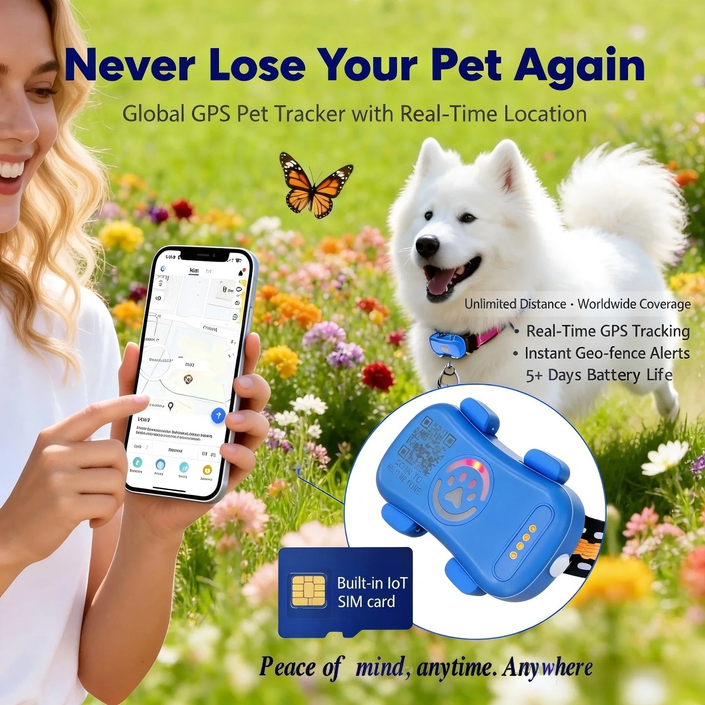 Wanwaytech GPS Pet Tracker For Dogs And Cats Rechargeable