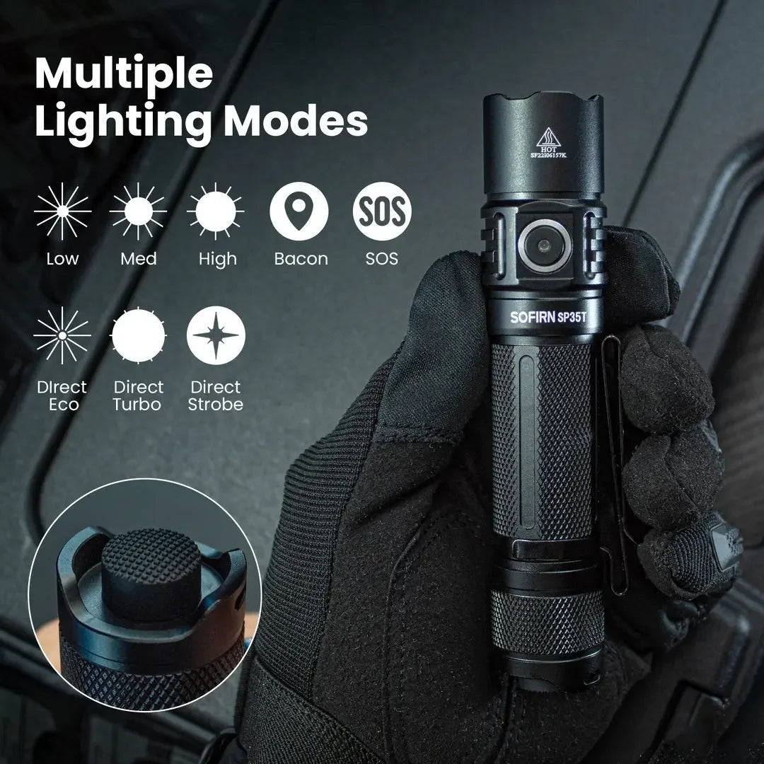 Sofirn SP35T Tactical Rechargeable LED Flashlight With Power Indicator