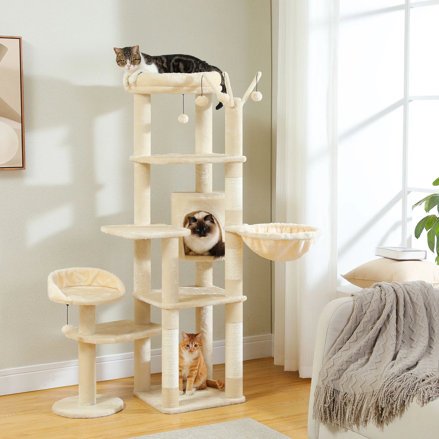 PEQULTI Multi Tier Cat Tree With Hammock And Scratching Post