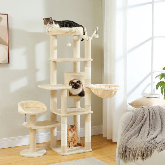 PEQULTI Multi Tier Cat Tree With Hammock And Scratching Post