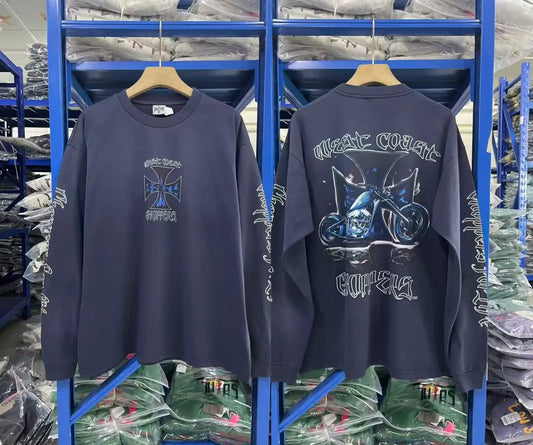 Men West Coast Choppers Cotton Distressed Cross Print Shirt