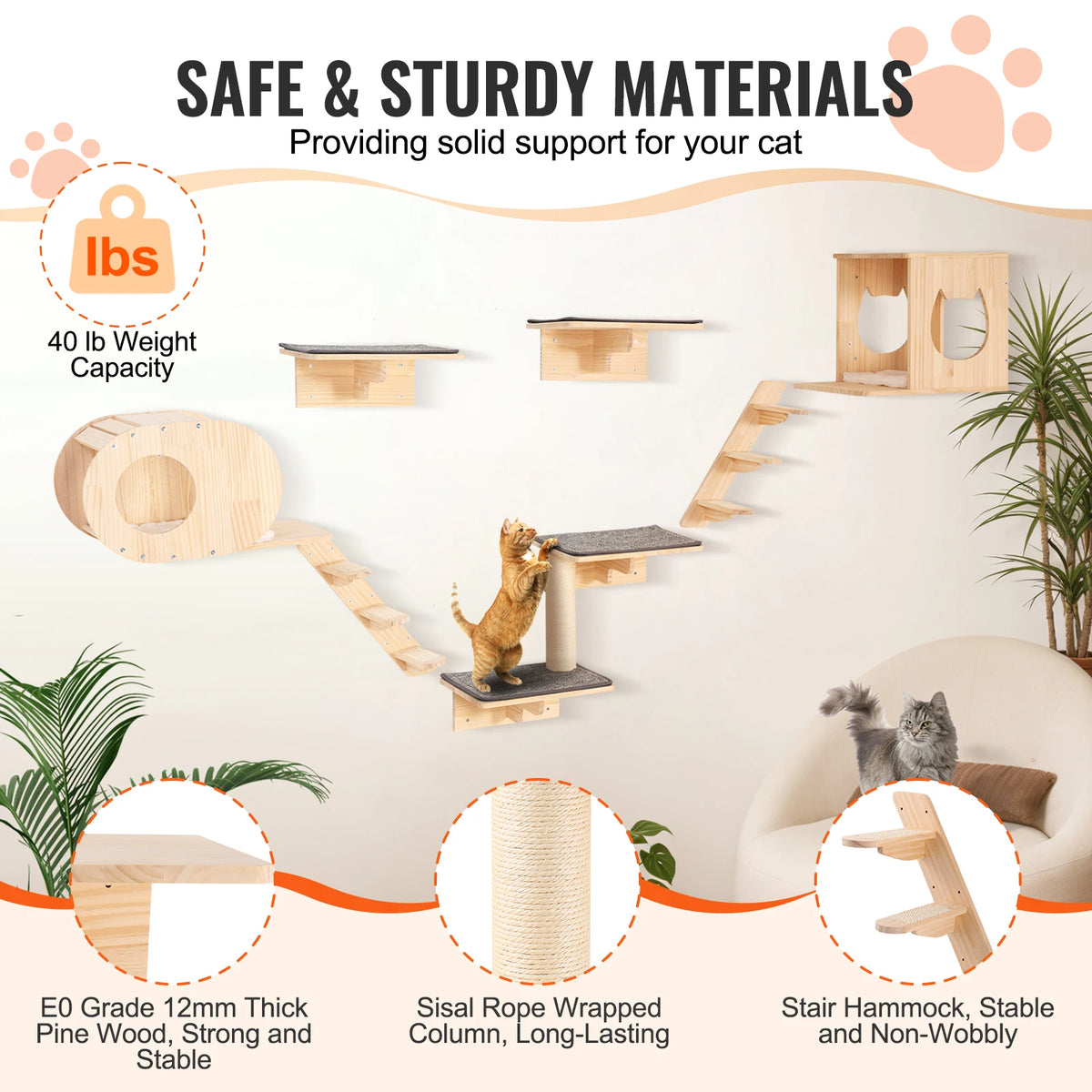 Succebuy Double Wall Mounted Cat Shelves With Perches And Hammocks